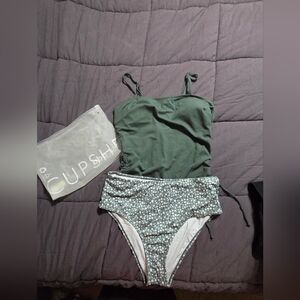 Cupshe Green and Floral Bikini Set